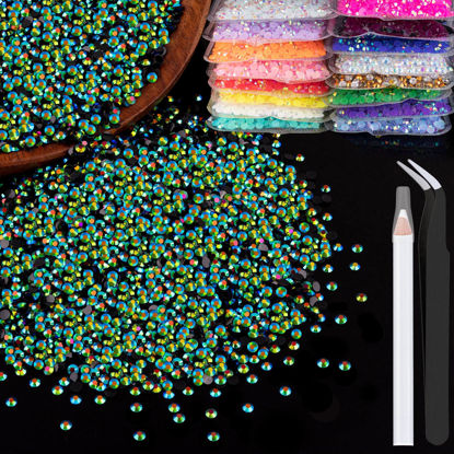 Picture of BELLEBOOST 5000pcs 3mm Resin Rhinestones Bulk, Emerald Black AB Flatback Round Jelly Rhinestones Non Hotfix Crystal Gems Large Quantity Wholesale for DIY Crafts Clothes Face Makeup Manicure