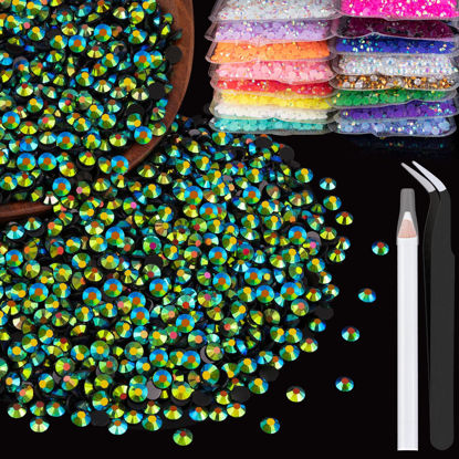 Picture of BELLEBOOST 4000pcs 4mm Resin Rhinestones Bulk, Emerald Black AB Flatback Round Jelly Rhinestones Non Hotfix Crystal Gems Large Quantity Wholesale for DIY Crafts Clothes Face Makeup Manicure