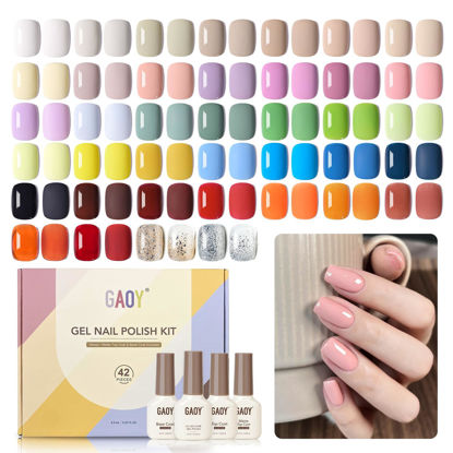 Picture of GAOY 42 Pcs Gel Nail Polish Kit, Red Green Blue Jelly Nude Glitter Colors All Seasons Gel Nail Polish Set with Glossy & Matte Top Coat and Base Coat for Nail Art DIY at Home