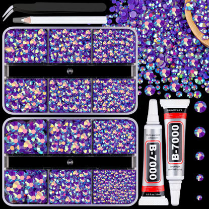 Picture of Resin Jelly Rhinestones for Crafting with B7000 Jewelry Glue, 2 Boxes Dark Purple AB Flatback Crystals with 2Pcs 10ml Glue, Bedazzling Non Hotfix Gems for DIY Tumblers Clothing Shoes Manicure