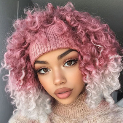 Picture of 7 Packs GoGo Curl Crochet Hair 10 Inch Short Strawberries & Cream Curly Crochet Hair for Women Deep Wave Beach Curl Crochet Braids Synthetic Braiding Hair Extensions (10 Inch, Strawberries & Cream)