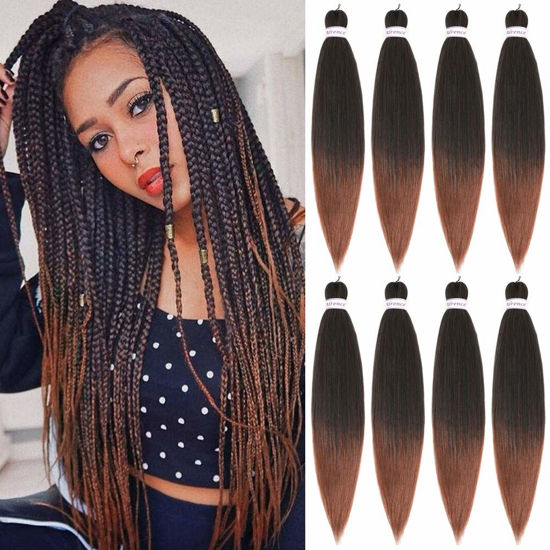 Picture of Alrence Pre Stretched Braiding Hair Long Braid 30 Inch 8 Packs Professional Braiding Hair Extensions Synthetic Crochet Twist Braids (30 Inch,T1B/30)