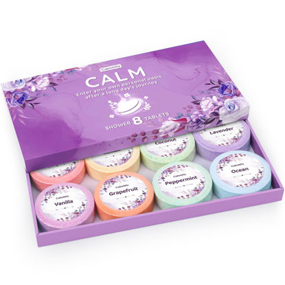 Picture of Shower Steamers 8 Pack Set Shower Bombs Tablets in Purple Box with 8 Fragrances with Shea Butter for Self-Care & Relaxation, Idea for Women and Men