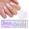 Picture of BTArtboxnails XS Short Square Gel Nail Tips - Pre Colored Milky White Soft Gel Nail Tips, Milky White Press on Nails, Natural XCOATTIPS Pre Applied Tip Primer