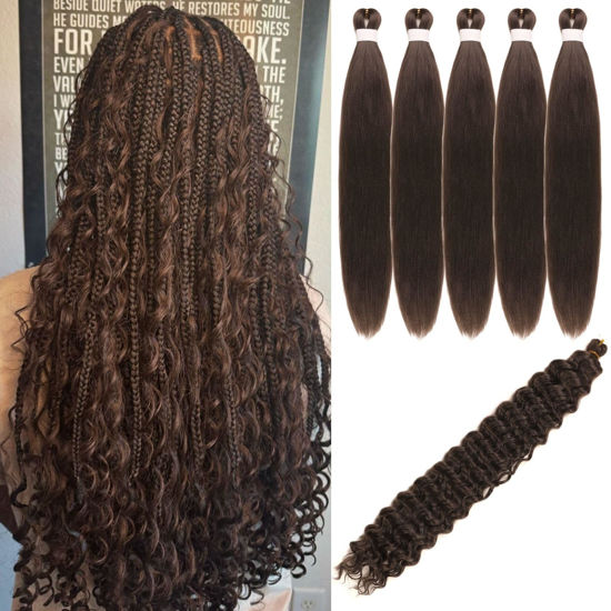 Picture of Dark Brown Braiding Hair Pre Stretched Kanekalon Braiding Hair for Boho Braids(6 Pakcs)
