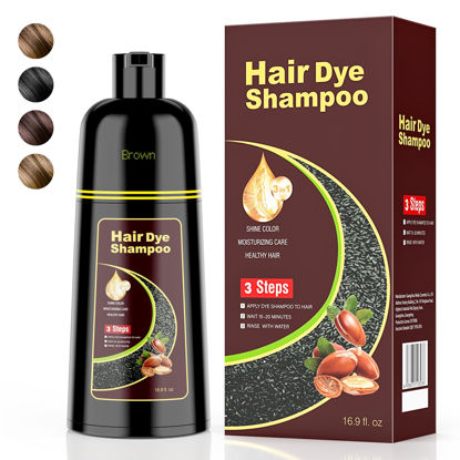 Picture of KAISASA Brown Hair Dye Shampoo 3 in 1，Argan Natural Herbal Hair Color Shampoo Covers Gray Hair for Women and Men (16.9 fl.oz Brown)