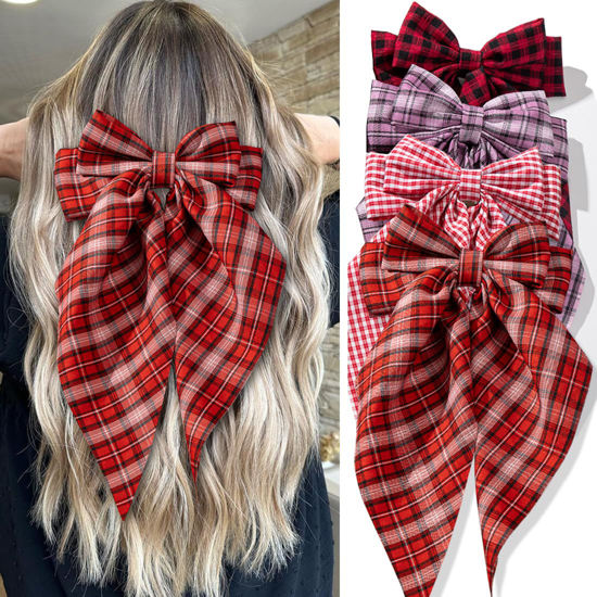 Picture of Hair Bows Set: 4 PCS Big Bow Clips for Thick & Thin Hair, Non-Slip Claw Clips, Hair Ribbons for Women and Girls
