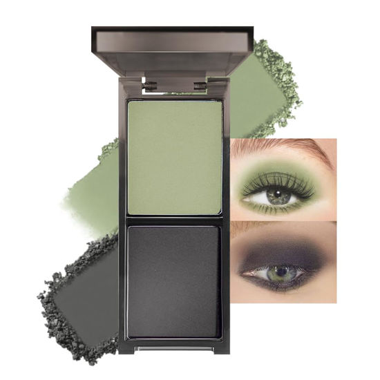 Picture of CAKAILA Green Black Two Color Matte Shimmer Glitter Eyeshadow,Bright High Pigment Eye Shadow Powder,Professional Long-Lasting Waterproof Makeup Palette,Blendable,Easy-To-Apply and Compact for Travel