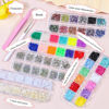 Picture of editTime 5 Boxes Shiny Colorful Nail Art Rhinestones Nail Stone Gems Design Kit and 4 sheets flower nail art stickers with a Curved Tweezers and a Nail Brush (6-rhinestones kit-3)
