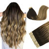 Picture of DOORES 14 Inch Tape in Hair Extensions Real Hair Balayage Dark Brown to Chestnut Brown and Dirty Blonde Remy Human Hair Extensions Tape in Natural Hair Straight Skin Weft 20pcs 50g