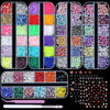 Picture of editTime 5 Boxes Shiny Colorful Nail Art Rhinestones Nail Stone Gems Design Kit and 4 Sheets Flower Nail Art Stickers with a Curved Tweezers and a Nail Brush (8-Rhinestones kit-4)