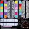 Picture of editTime 5 Boxes Shiny Colorful Nail Art Rhinestones Nail Stone Gems Design Kit and 4 Sheets Flower Nail Art Stickers with a Curved Tweezers and a Nail Brush (7-Rhinestones kit-4)