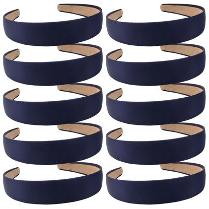 Picture of Wecoe Hairband, 10 Pack Satin Headbands 1.3 Inch Wide, Dark Navy Blue, for Women and Girls, Non Slip Fashion Hair Bands, DIY Holiday Hair Accessories