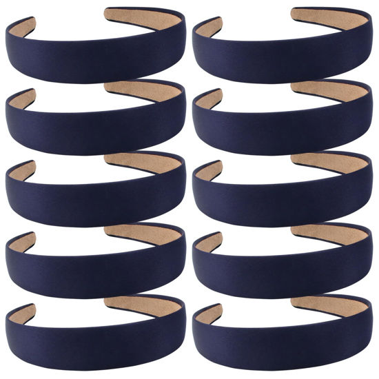 Picture of Wecoe Hairband, 10 Pack Satin Headbands 1.3 Inch Wide, Dark Navy Blue, for Women and Girls, Non Slip Fashion Hair Bands, DIY Holiday Hair Accessories
