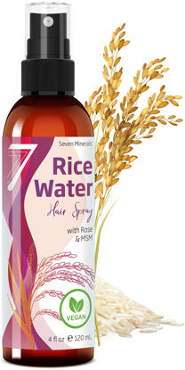 Picture of Seven Minerals Rice Water Spray for Hair Growth - Fermented with Rose Water Aloe Vera & MSM - Vegan, Non-Greasy, Light, 4 fl oz