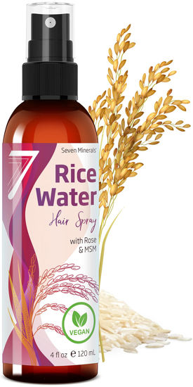 Picture of Seven Minerals Rice Water Spray for Hair Growth - Fermented with Rose Water Aloe Vera & MSM - Vegan, Non-Greasy, Light, 4 fl oz