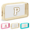 Picture of UIXIZQ Personalized Initial Letter Clear Makeup Bag,Preppy Small Nylon&PVC Cosmetic Zipper Bag with Chenille Letter,Travel Skincare Toiletry Bag,Monogram Christmas Gift for Teen Girls Women,P