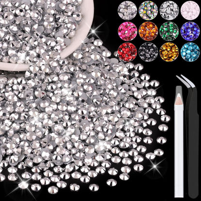 Picture of 4000PCS 4mm Resin Rhinestones in Bulk (Silver), Bedazzling Flatback Crystals for Crafts DIY Nail Decoration, Gems Charms for Tumbler Shoes Clothing Fabric with Pickup Pen and Tweezers