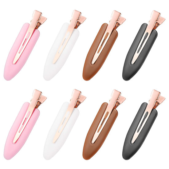 Picture of D 8 Pcs Hair Clips - No Bend No Crease Hair Clips - Flat Makeup Clips for Women and Girls - Creaseless Hair Clips for Hairstyling Bangs Salon Rose Gold Handle - Black white Pink Brown