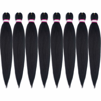 Picture of Pre Stretched Braiding Hair Extension Natural Black Color 8 Packs 28 Inch Long Professional Hair for Braiding Twist Braids Itch Free Hot Water Setting Yaki Straight Synthetic Hair for Women (#1B)