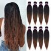 Picture of Pre-stretched Braiding Hair Extension Ombre Natural Black Brown Professional Crochet Braiding Hair 24 Inch 8 Packs Hot Water Setting Perm Yaki Synthetic Hair for Twist Braids (#1B/30)