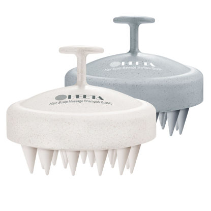 Picture of HEETA 2 Pack Hair Scalp Massager Shampoo Brush for Hair Growth, Hair Scalp Scrubber with Soft Silicone, Wet and Dry Hair Detangler, Wheat Straw Material (Dark Grey & Beige)