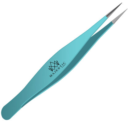 Picture of Majestic Bombay Fine Point Tweezers for Women and Men - Splinter Ticks, Facial, Brow and Ingrown Hair Removal-Sharp, Needle Nose, Surgical Tweezers Precision Pluckers best tweezers for chin hair