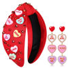 Picture of Valentine’s Day Headband for Women Love XOXO Heart Headbands Jeweled Conversation Heart Knotted Headband Pink Red Rhinestone Crystal Top Knot Headband Valentine’s Day Accessories Gifts (Red Set)