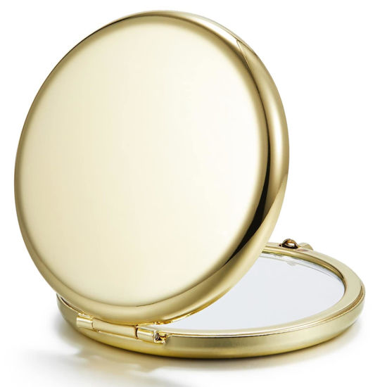 Picture of Getinbulk Compact Mirror for Purse, Double-Sided 1X/2X Magnifying Metal Pocket Makeup Mirrors(Round,Gold)