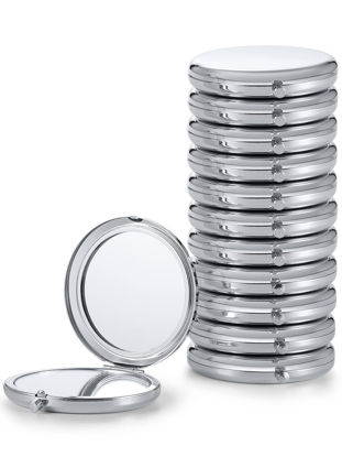 Picture of Getinbulk Compact Mirror Bulk, Pack of 12 Double-Sided 1X/2X Magnifying Metal Makeup Mirrors(Round, Silver)