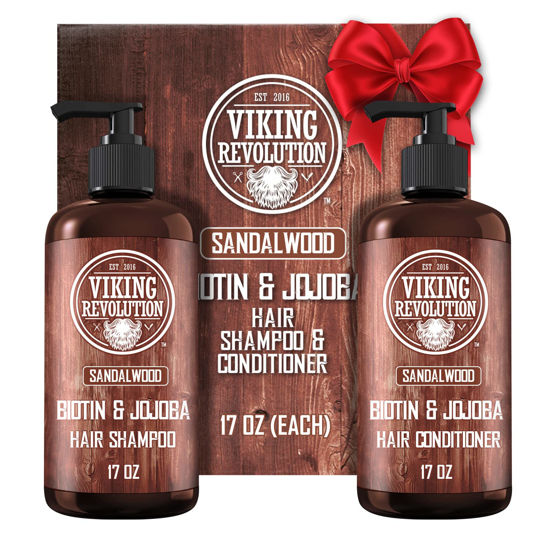 Picture of Viking Revolution Sandalwood Shampoo and Conditioner Set with Biotin and Jojoba Oil - Natural Hair Shampoo and Hair Conditioner for Men with Vitamin B5 (17 Oz)