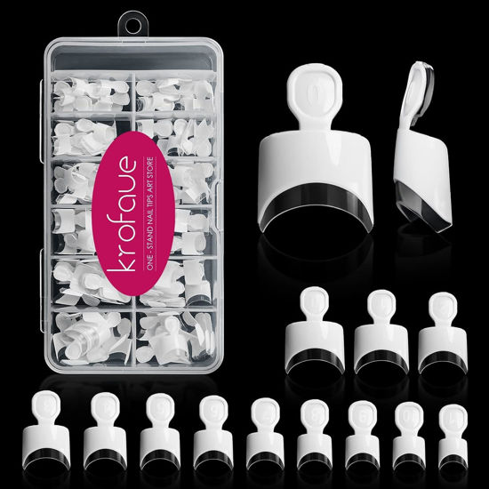 Picture of krofaue Short French Nail Tips - 120PCS Acrylic Short Nail Tips White French Fake Nail Tips Art Tips 12 Sizes Half Cover False Nails Short Wrap Edge Square Nails with Case for Nail Extensions DIY