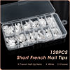Picture of krofaue Short French Nail Tips - 120PCS Acrylic Short Nail Tips White French Fake Nail Tips Art Tips 12 Sizes Half Cover False Nails Short Wrap Edge Square Nails with Case for Nail Extensions DIY