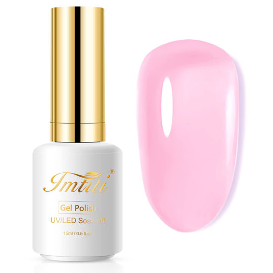 Picture of Imtiti Jelly Gel Nail Polish, 1 Pcs 0.5 Fl Oz Pink Jelly Gel Polish Soak Off LED U V Nail Gel Polish Sheer Translucent Gel Nail Polish DIY Nail Art Starter Manicure Salon Gel Nail Kit for Women Girls