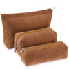 Picture of Huhumy 3 Pcs Makeup Bag Set Corduroy Cosmetic Bag for Women Aesthetic Smile Travel Toiletry Bag Cute Purse Pouch Pencil Case Makeup Brushes Storage Bag Organizer with Zipper(Brown,Solid Style)