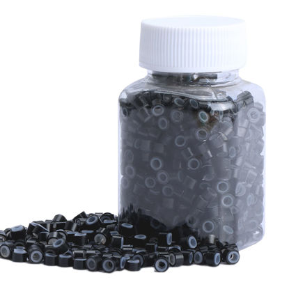 Picture of NIACONN 1000pcs Micro link Beads 5mm for Hair Extensions, Silicone Lined Rings Hair Extensions Tool - Black