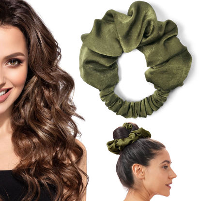 Picture of BLINKEEN Heatless Curling Scrunchie, Heatless Hair Curler to Sleep In, No Heat Curls for Long Hair, Soft Sleep Hair Roller (Olive green)