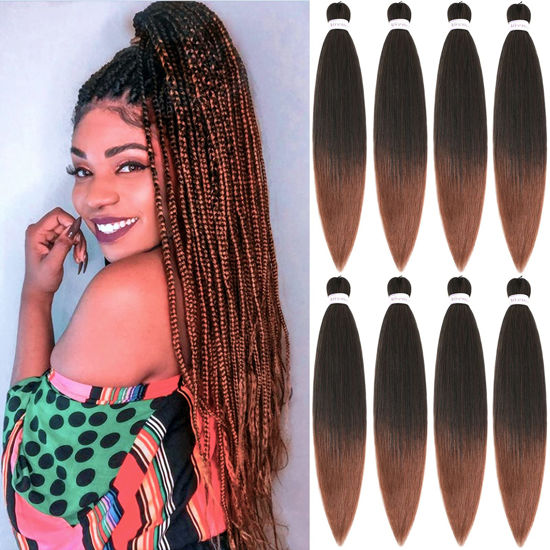 Picture of Alrence Pre Stretched Braiding Hair Long Braid 30 Inch 8 Packs Professional Braiding Hair Extensions Synthetic Crochet Twist Braids (26 Inch,T1B/30)