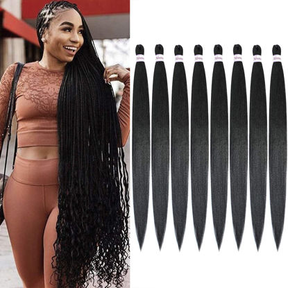 Picture of Alrence Pre Stretched Braiding Hair Long Braid 42 Inch 8 Packs Professional Braiding Hair Extensions Synthetic Crochet Twist Braids (42 Inch, 1B#)
