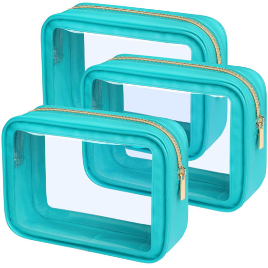 Picture of PACKISM TSA Approved Toiletry Bag - 3 Pack Upgrade Color-Edged Clear Makeup Bag, Clear Toiletry Bag For Traveling Fits Various Storage Needs, Turquoise