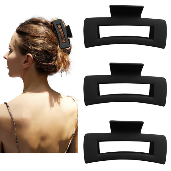 Picture of Nalodu Hair Claw Clips Large Square 4 Inch Matte No Slip Big Rectangle Jaw Clip Clamp for Thick Hair Women, 3 Pack Black