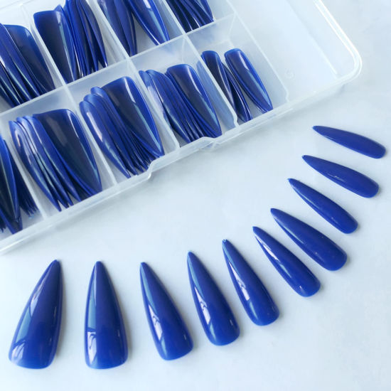 Picture of Extra Long stiletto Glossy Fake Nail 100 PCS Full Cover Acrylic Press on Nails Art Tips False Nail for Beginner Women and Girls Manicure (Royal Blue)