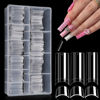 Picture of 500PCS Clear Square Nail Tips, Quaferen XL No C Curve Nail Tips for Acrylic Nails Professional, Half Cover Tapered Square Straight Nail Tips, Flat Traceless Acrylic Nail Extension Tips Fake Nails