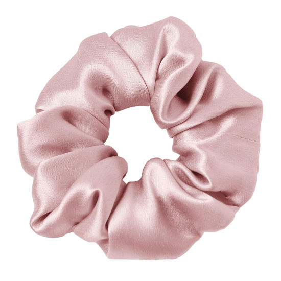 Picture of LilySilk Silk Hair Scrunchie, 100% Mulberry Silk, Frizz & Breakage Prevention, Elastic Ponytail Holder, Rosy Pink, 1 Count