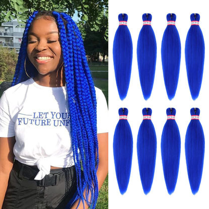 Picture of Blue Braiding Hair Pre Stretched 20 Inch 8 Packs Braiding Hair Extensions for Crochet Box Braids Twists Locs Hair Itch Free Soft Yaki Texture Hot Water Setting (20inch,#Blue)