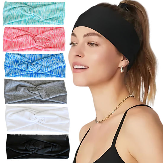 Picture of Lotus78, Pack of 6 Wide Headbands for Women Non Slip, Fashionable Sports Hair Bands for Women's Hair, Soft Elastic Stretchy Head Bands, Yoga Workout Headbands for Women Daily Fashion (Element)