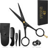 Picture of DEMAXA 5" Professional Mustache Scissors Beard Scissors for Men with Slanted Tweezers 1 Mustache Comb 1 Beard Comb & Pouch - Beard Trimming kit & Mustache Kit (Black With Tweezer)