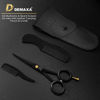 Picture of DEMAXA 5" Professional Mustache Scissors Beard Scissors for Men with Slanted Tweezers 1 Mustache Comb 1 Beard Comb & Pouch - Beard Trimming kit & Mustache Kit (Black With Tweezer)