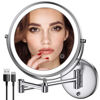 Picture of Rocollos Rechargeable Wall Mounted Lighted Makeup Mirror Chrome, 8 Inch Double-Sided LED Vanity Mirror 1X/10X Magnification,3 Color Lights Touch Screen Dimmable 360°Swivel 13 Inch Extendable