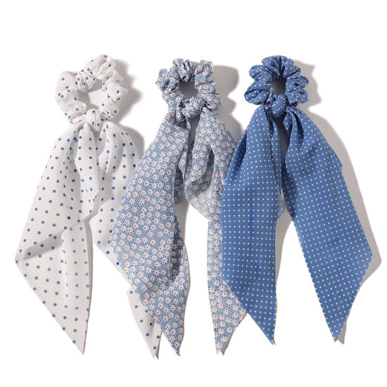 Picture of LFOUVRE Hair Ties with Bow, Knotted Bows Hair Scrunchies Elastic Hair Scarf, Hair Ties Bands Satin Hair Ribbon Scrunchy, Hair Ties Scarf Hair Scarf Scrunchies, Ponytail Holder for Women and Girls 3pcs